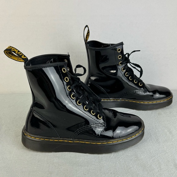 Dr. Martens Zavala Combat Boot Patent Leather Shiny Black Size Ladies 7 Men 6 - Picture 3 of 7